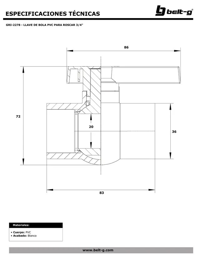 Valvula de pvc hr3/4" x hr3/4" BELT-G