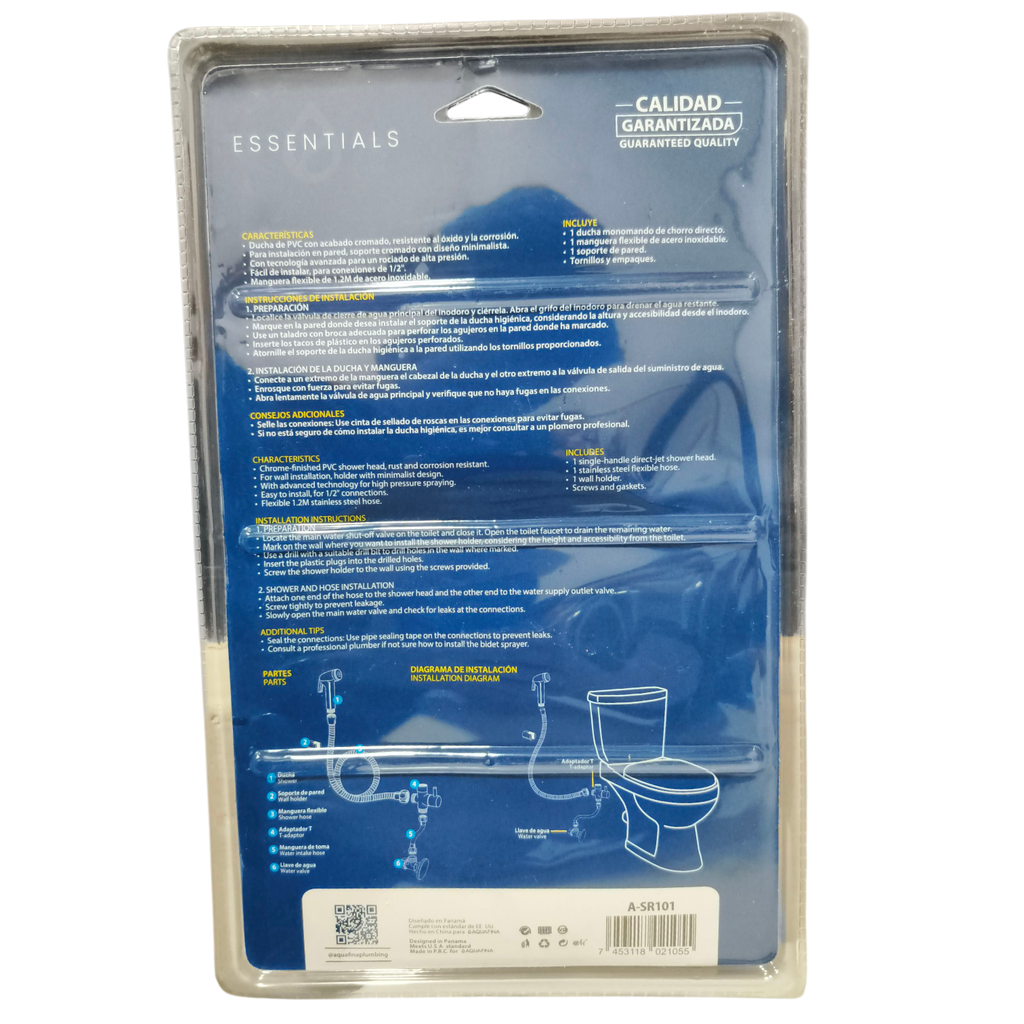 Ducha teléfono plástica cromada cannes (1.2mts) AQUAFINA