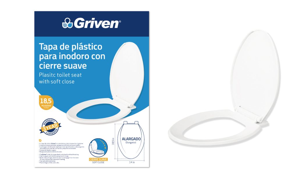 Asiento para inodoro 18.5″ cierre suave alargada GRIVEN