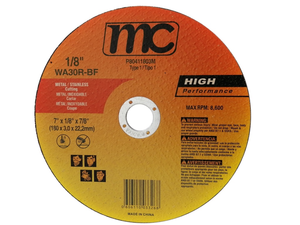 Disco abrasivo 7'' x 1/8'' x 7/8'' centro deprimido MC