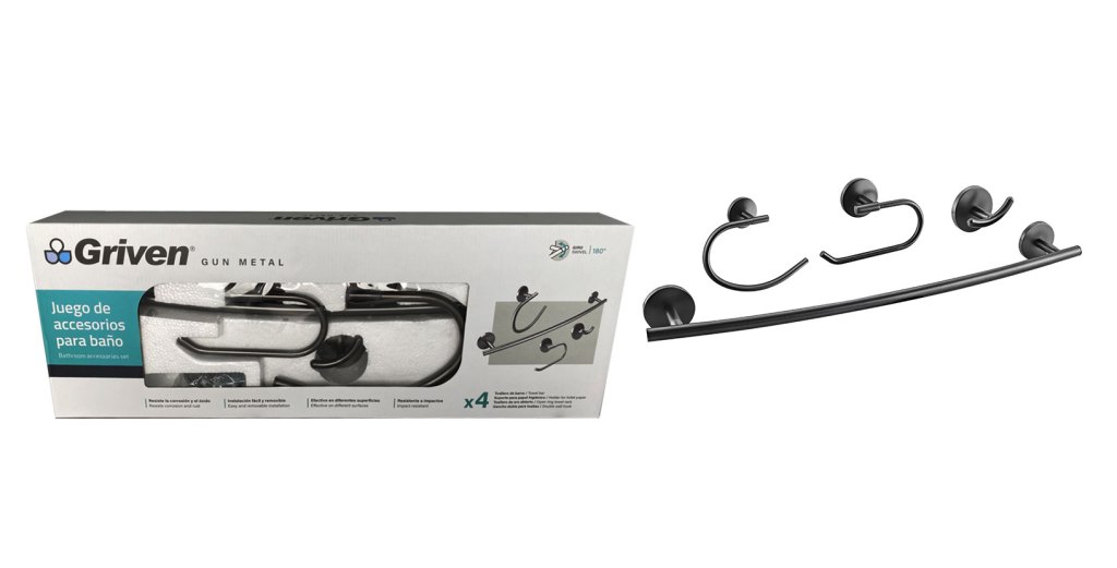 Accesorio para baño gun metal GRIVEN (set 4pz)
