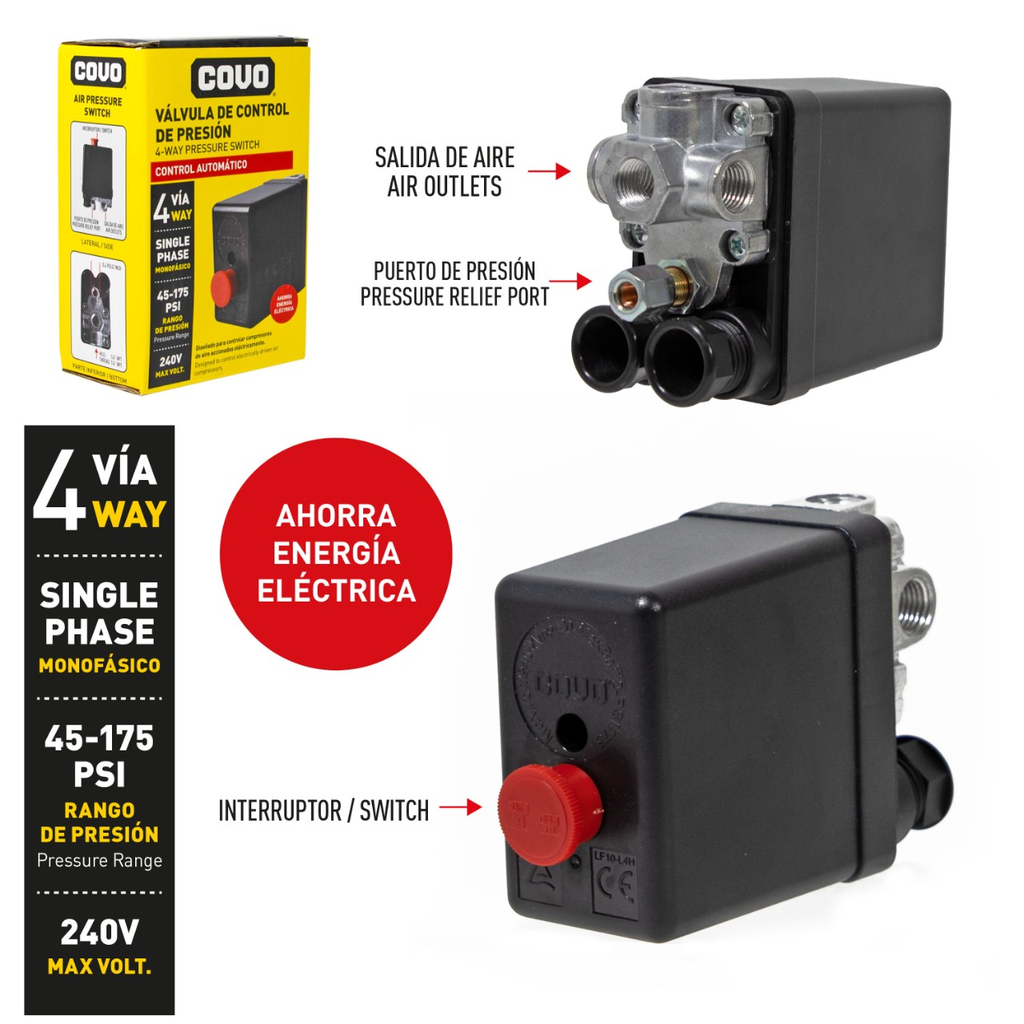 Valvula de control de presion de aire 4 vias COVO (para compresor de aire)