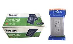 Toma corriente doble 2p + t + 2 usb TROEN (plateado)