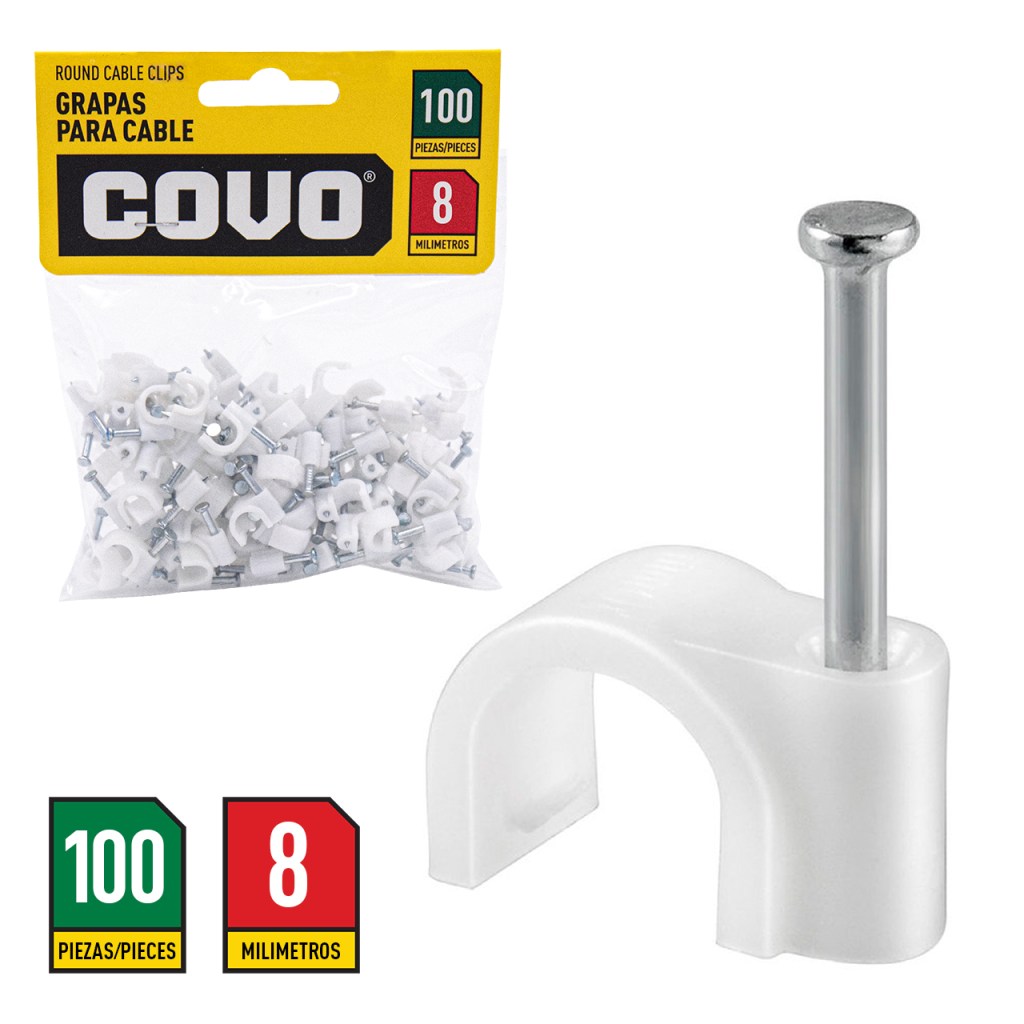 Grapa plastica blanca para cable COVO (set 100pz)