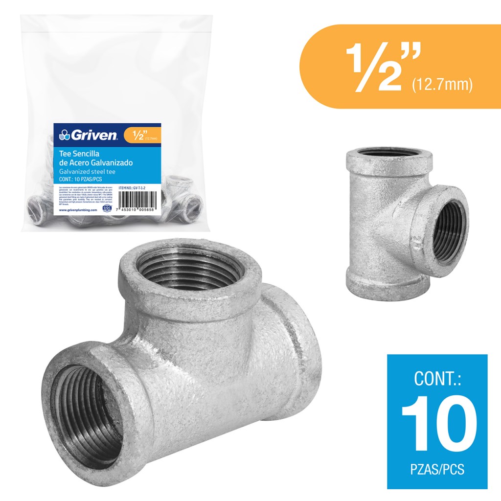 Tee galvanizada hr x hr x hr GRIVEN (por unidad)