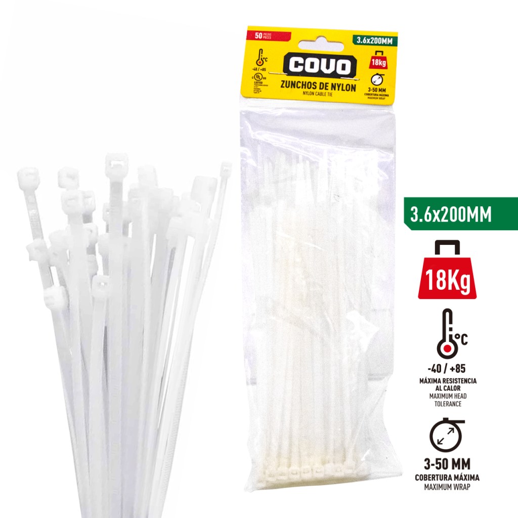Tie wrap nylon blanco COVO (set 50pz)