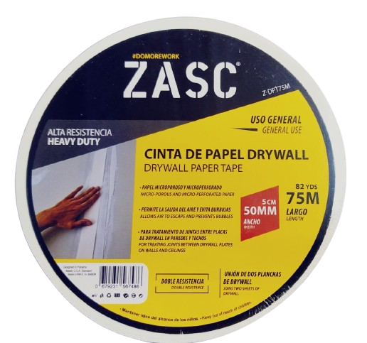 CINTA DE PAPEL PARA DRYWALL 50MX75MTS ZASC