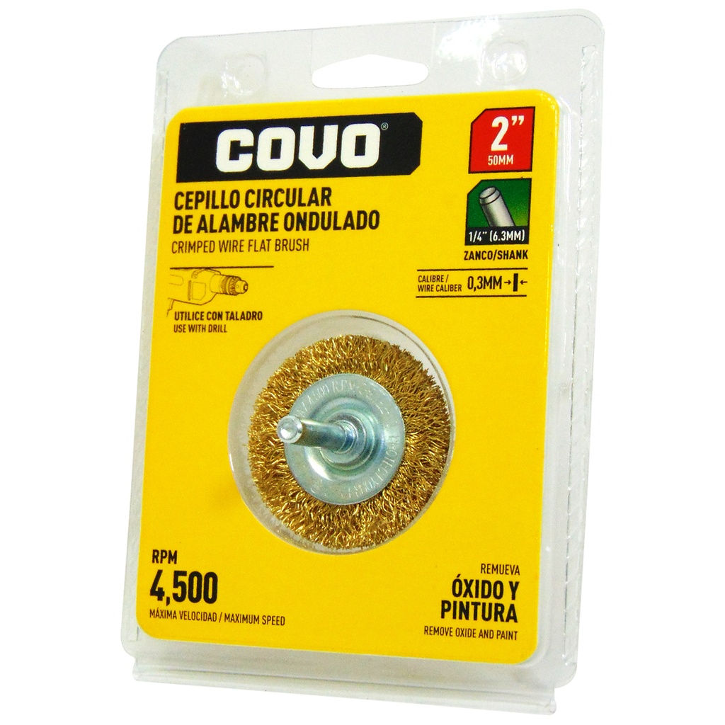 Cepillo circular de alambre ondulado 2'' para taladro COVO