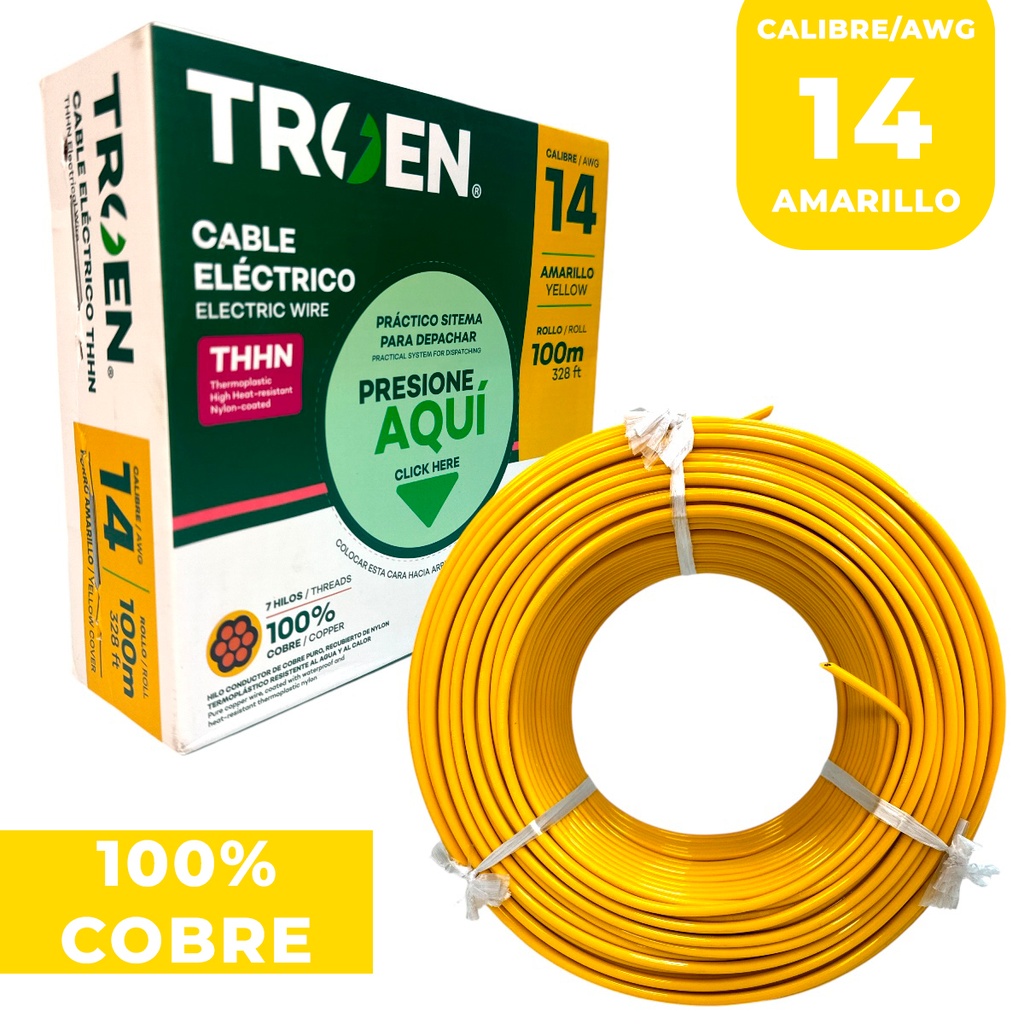 Cable thhn 14 amarillo TROEN (rollo 100 metros)