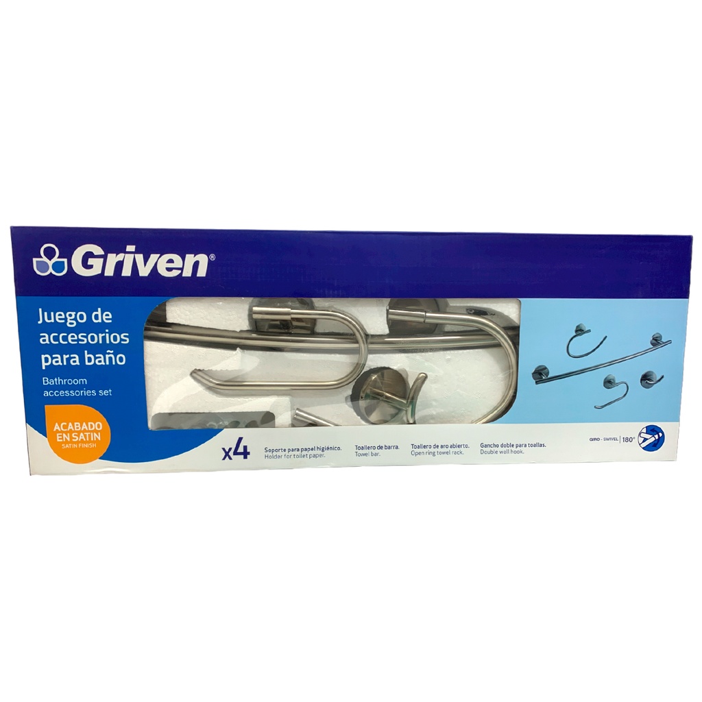 Accesorio para baño satinado GRIVEN (set 4pz)