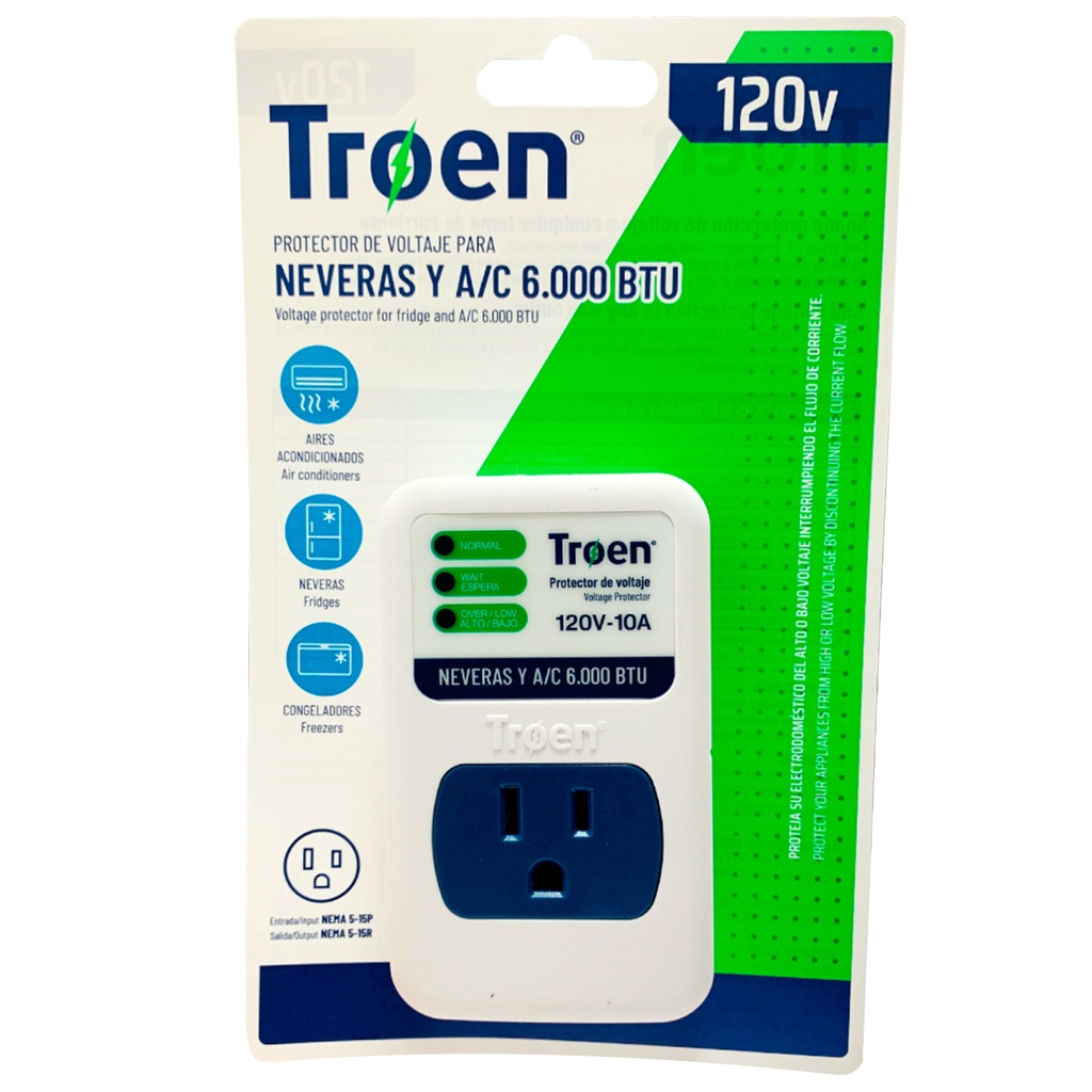 Protector de voltaje 120v 10ah TROEN (nevera y a/c 6.000btu)