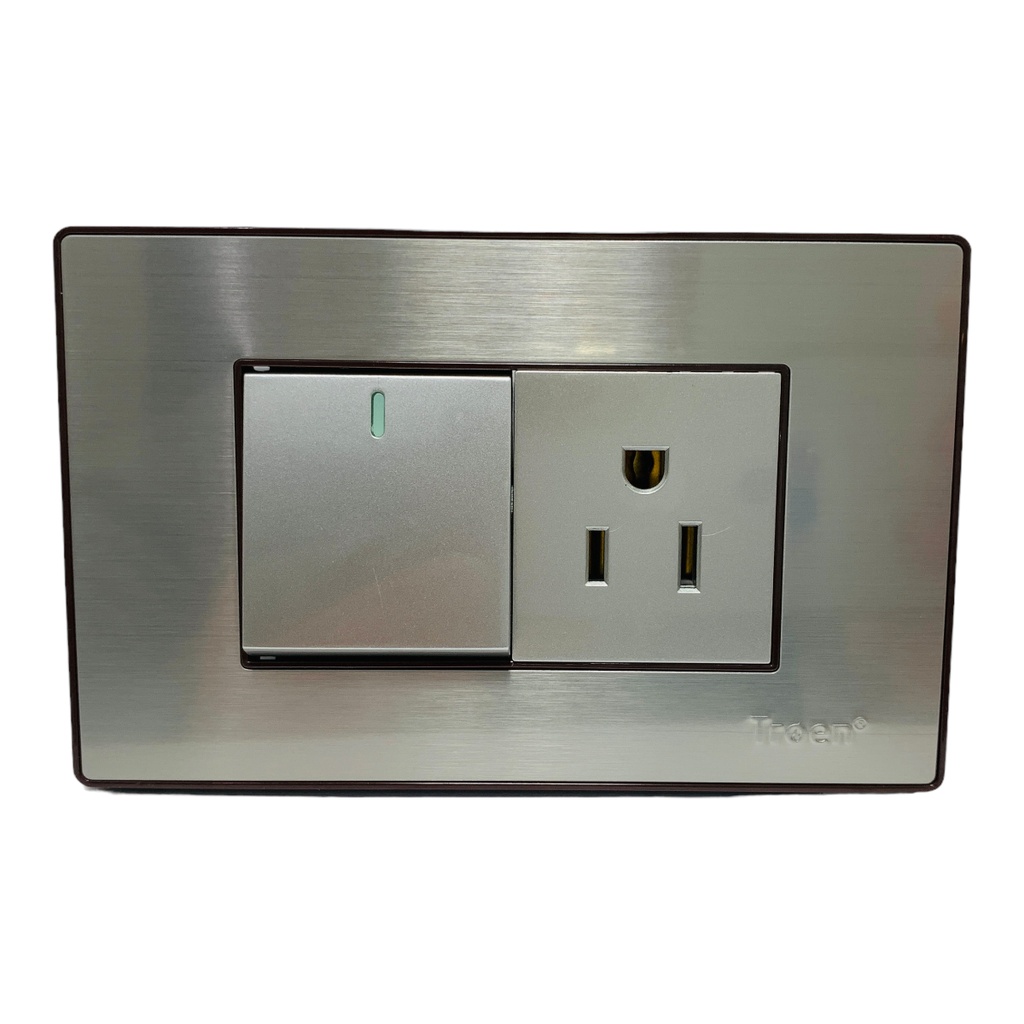 Interruptor + toma corriente 2p + t TROEN (acero inoxidable)