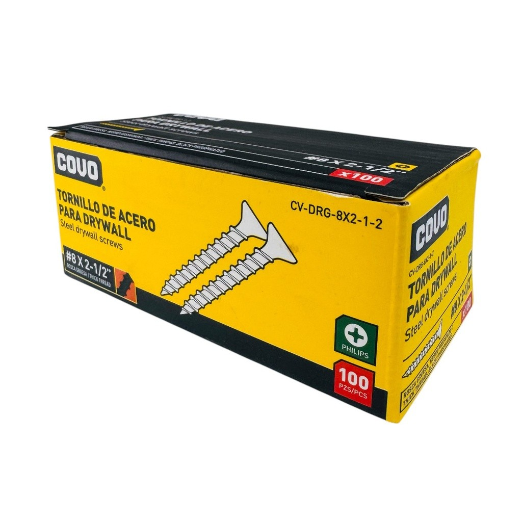 Tornillo para drywall #8 x 2.1/2" rosca gruesa COVO (100pz)