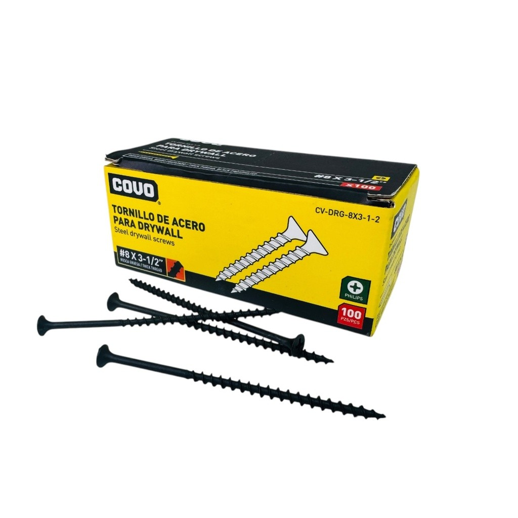 Tornillo para drywall #8 x 3.1/2" rosca gruesa COVO (100pz)