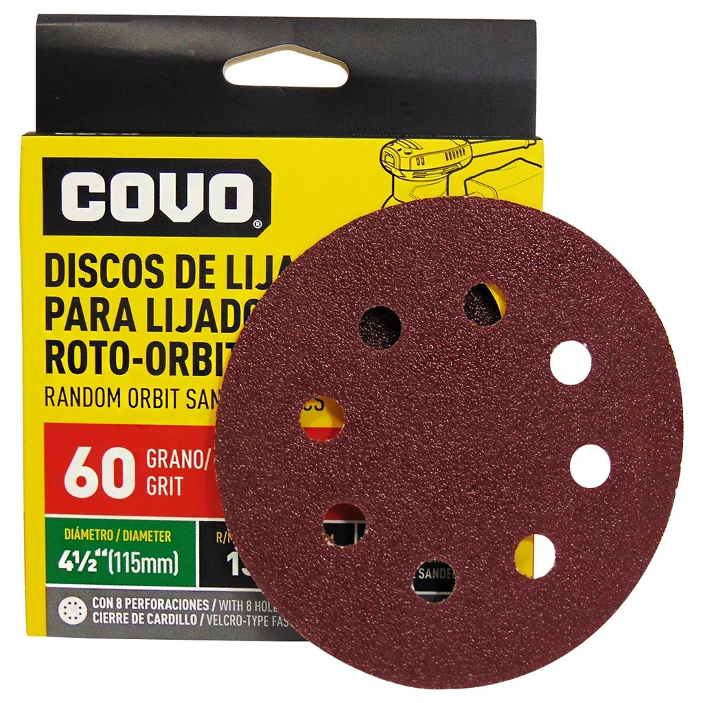 Disco abrasivo de lijadora roto-orbital 4.1/2" grano 60 COVO (set 5pz)