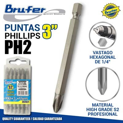 Punta philips 3" x #2 1/4" BRUFER (Por paq)