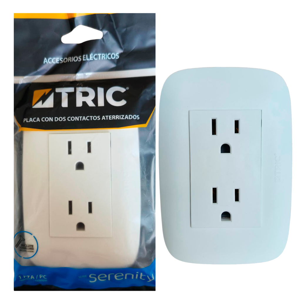 Tomacorriente doble 2p + t ac127/250v 15a blanco TRIC (serenity)