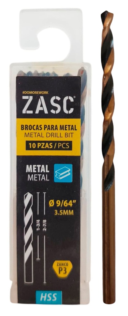 Mecha para metal hss 9/64" x 2.7/8'' ZASC (set 10 pzas)