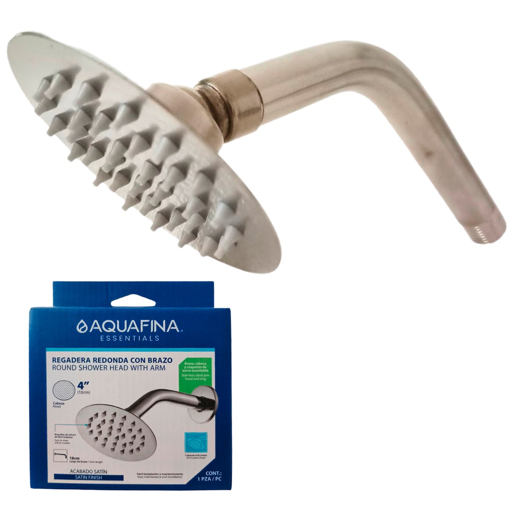 Regadera redonda 4" con brazo y roseta AQUAFINA (cromada)