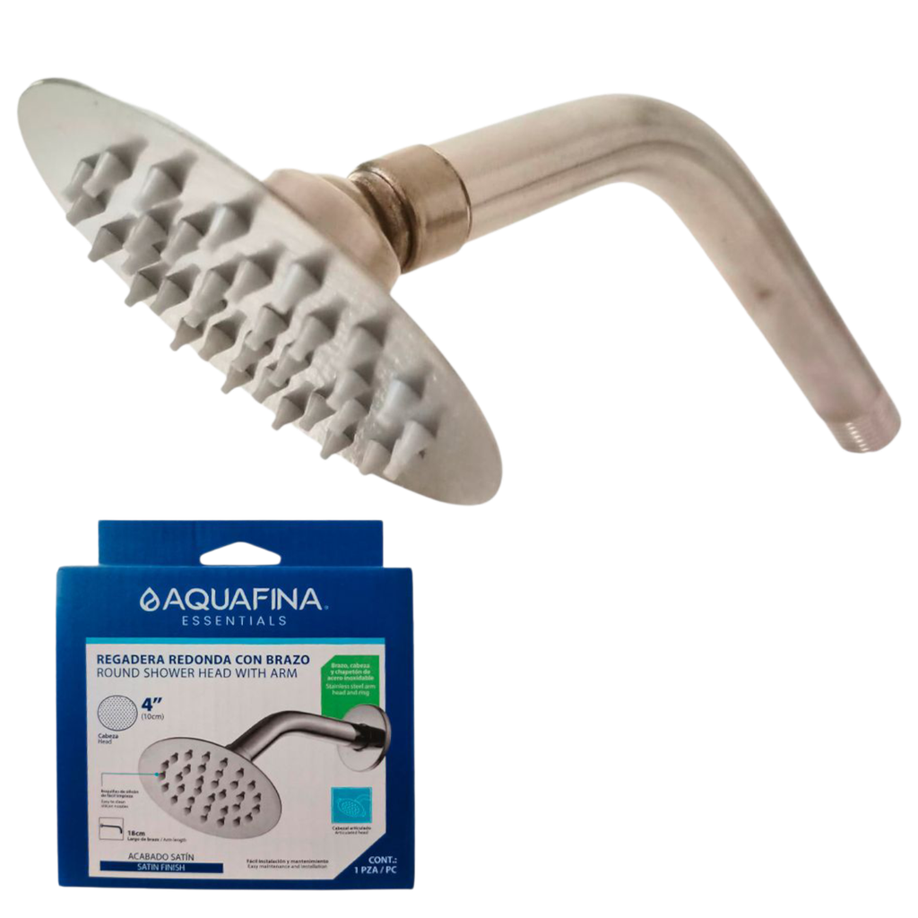 Regadera redonda 4" con brazo y roseta AQUAFINA (cromada)