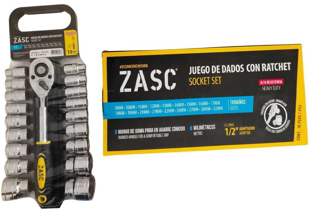 Dado con ratchet ataque 1/2" milimétrico ZASC (set 19pz)