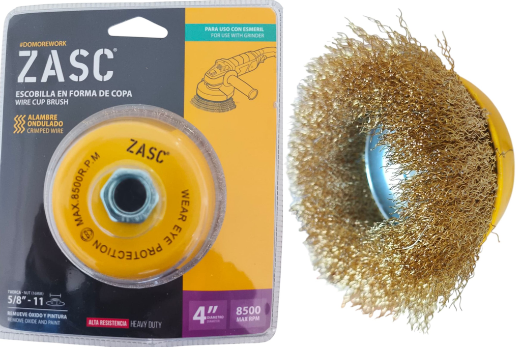 Cepillo de copa alambre ondulado 4'' x 5/8'' ZASC