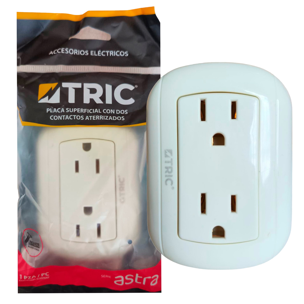 Tomacorriente doble sobreponer 2p + t ac125/250v 15a marfil TRIC (astra)