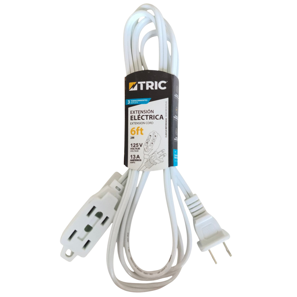 Extensión eléctrica 3 x 2p + t 13a ac125v 6 metros TRIC (2 x 16awg)