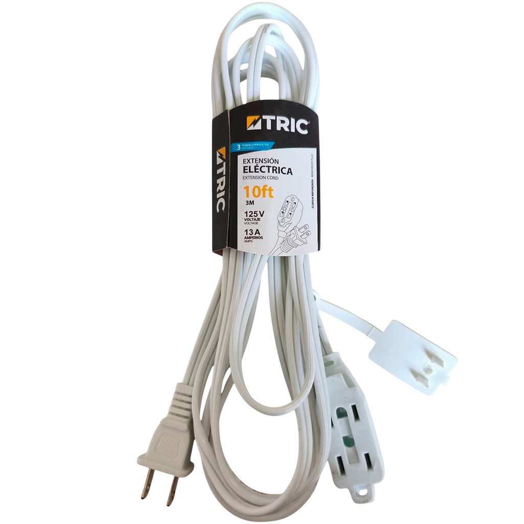 Extensión eléctrica 3 x 2p + t 13a ac125v 3 metros TRIC (2 x 16awg)