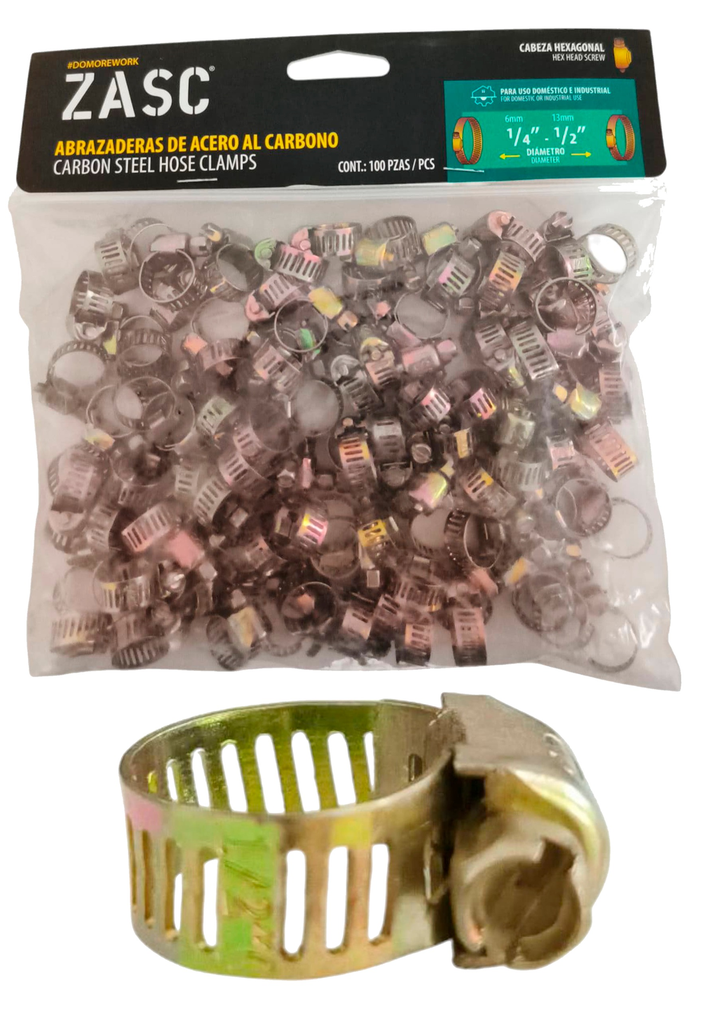 Abrazadera de acero al carbón 1/4"-1/2" ZASC (set 100pz)