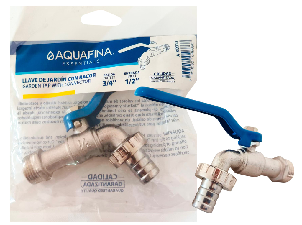 Llave de jardín cromado con racor 1/2'' AQUAFINA (mr1/2'' x mr3/4'')