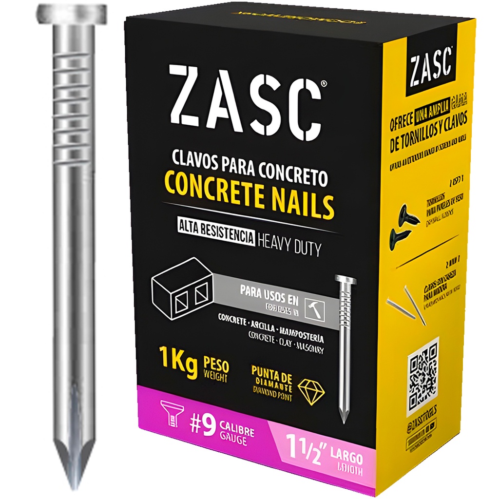 Clavo para concreto #9 x 1.5" ZASC (1 kg)