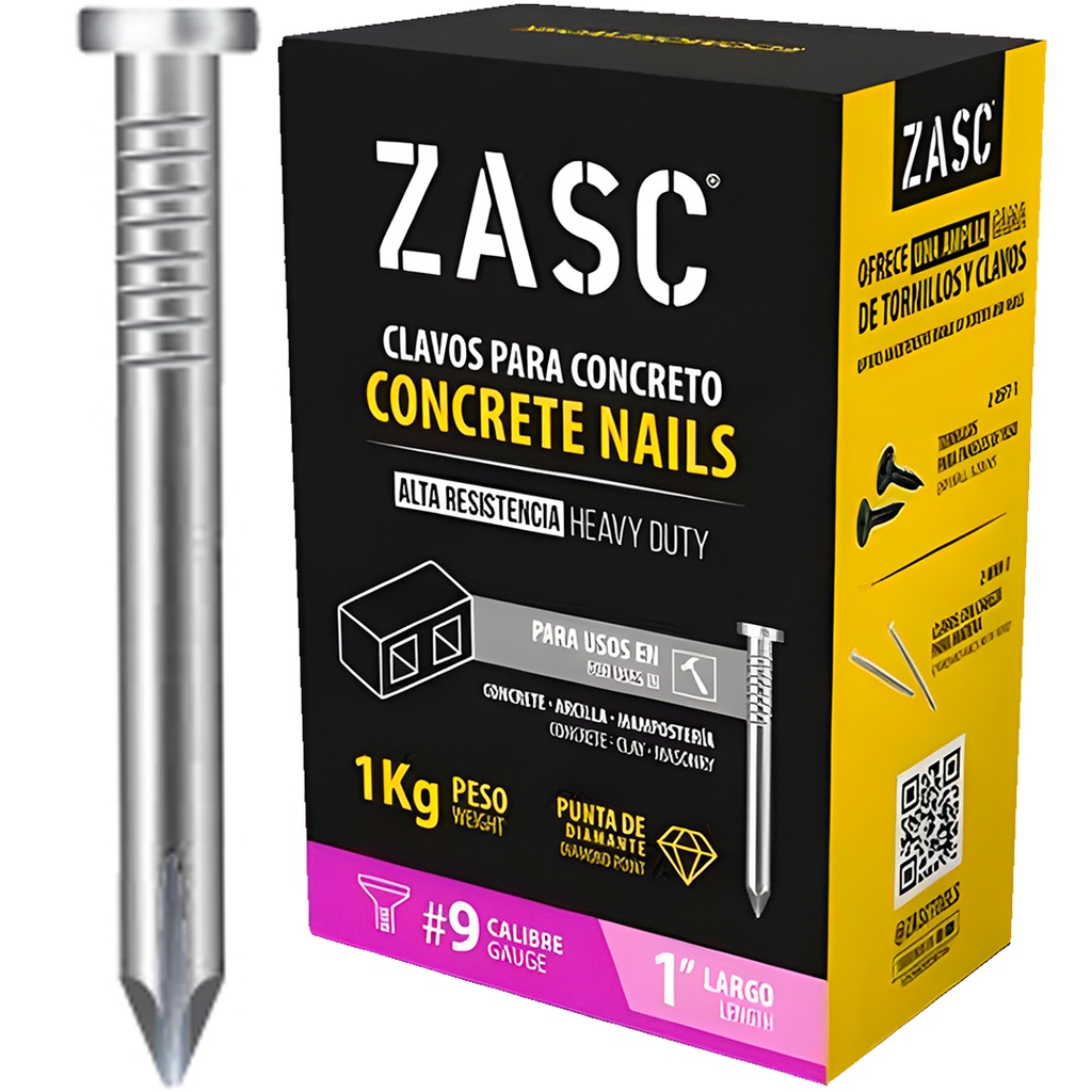 Clavo para concreto #9 x 1" ZASC (1 kg)