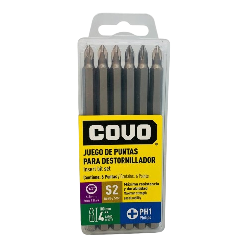 Punta para destornillador PH2 4" COVO (set 6pz)