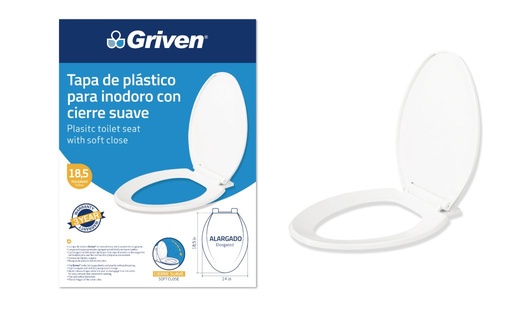 [A367-LPA-237] Asiento para inodoro 18.5″ cierre suave alargada GRIVEN