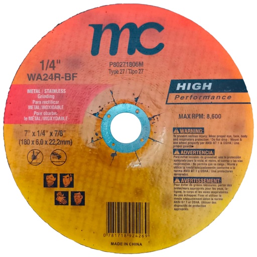 [P80271806M] Disco abrasivo 7'' x 1/4'' x 7/8'' MC (centro deprimido)