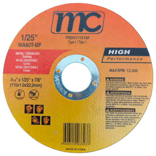 [P80411151M] Disco abrasivo 4.1/2'' x 1/25'' x 7/8'' MC (centro plano)