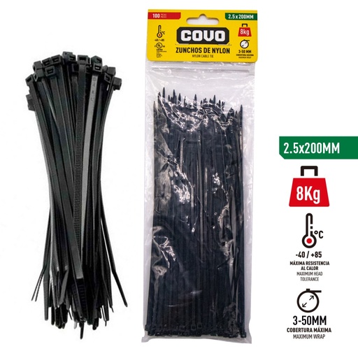 Tirrat nylon negro COVO (set 100pz)