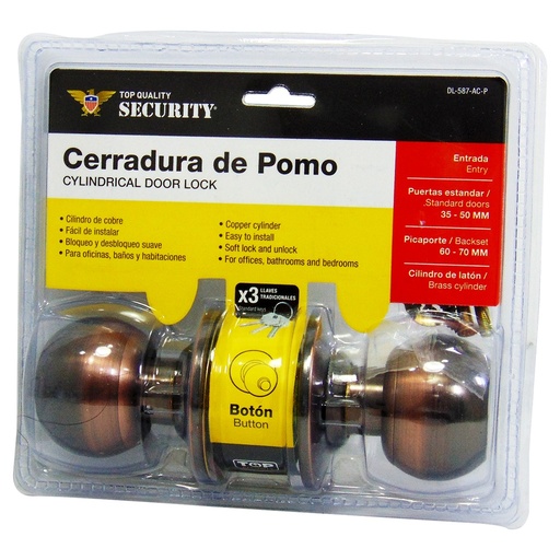 [DL-587-AC-P] Cerradura de pomo Bronce blister SECURITY (dormitorio)