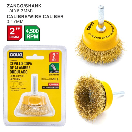 [CV-9WB-0350] Cepillo de alambre para taladro 2'' x 1/4'' COVO