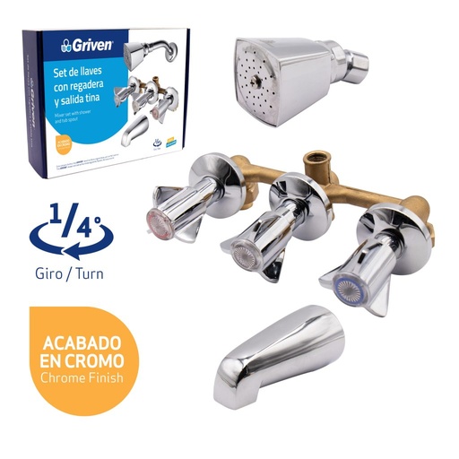 [A367-WA022B1] Griferia regadera y tina GRIVEN (cromado)