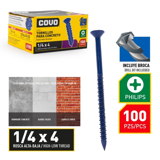 Tornillo para concreto COVO (set 100pz)