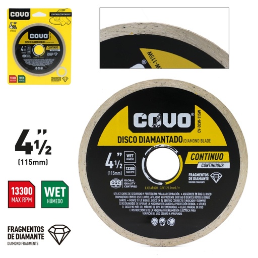 [CV-DCW-115W] Disco diamantado continuo 4.1/2'' x 7/8'' COVO