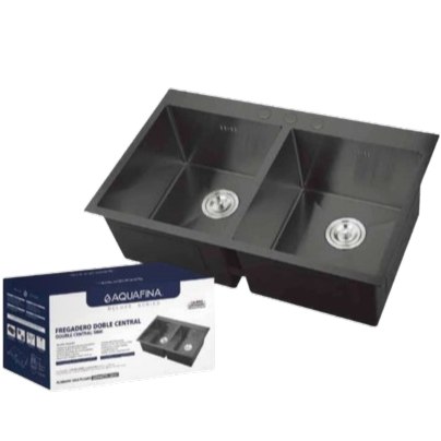 [A-8143B] Fregadero sobreponer doble ponchera 81cm x 43cm AQUAFINA (gunmetal)