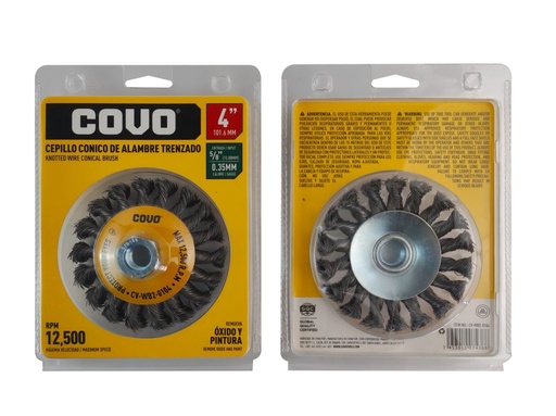 [CV-WB2-0104] Cepillo conico de alambre entorchado 4" x  5/8" COVO