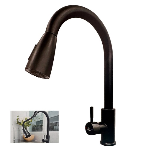 [GV-SH8800B] Grifería monomando fregadero cuello extensible GRIVEN (negro mate)