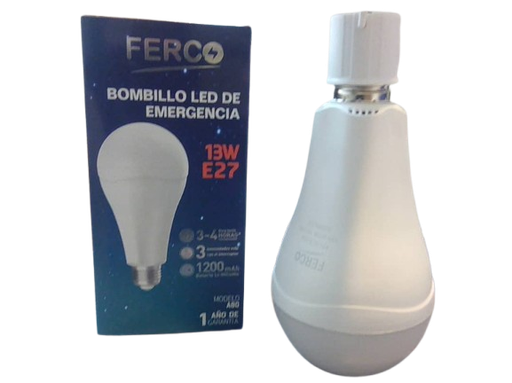 [F71-1628-13W] Bombillo led recargable 13w 1200mah e27 6500k ac100-240v FERCO (3-4 horas)