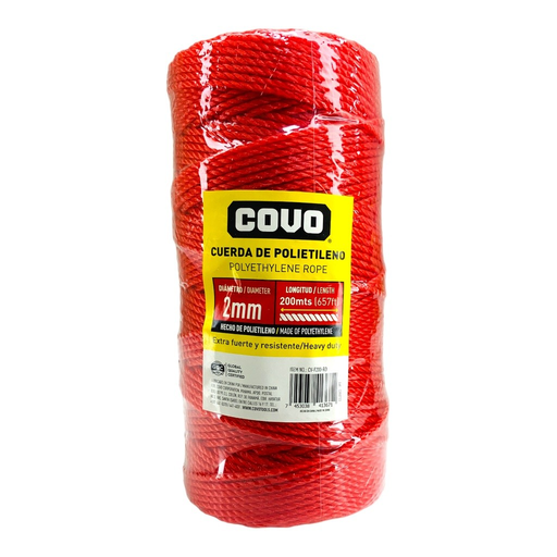 [CV-F200-RD] Cordel pp30 polietileno 2mm x 200mts rojo COVO