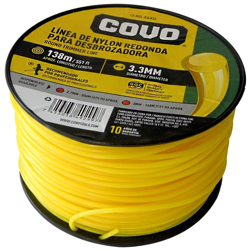 [CV-MGL-R3LB33] Nylon para desmalezadora redondo COVO (3,3mm x 138 metros)