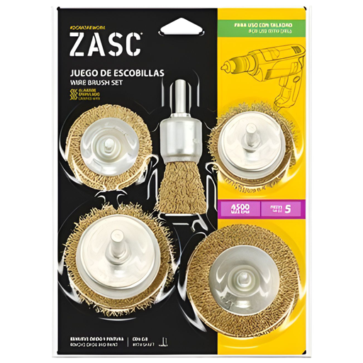 [Z-WBS-5PBR] Cepillo de alambre ondulado tipo espiga 1/4'' ZASC (set 5pz)